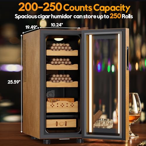 Image of 35L Upgraded Electric Humidor with Leather, 250 Counts Large Capacity,Thermostatic Electric Cooler Cabinet with Digital LED Screen, Safety Lock,Smart Humidity & Temp Control, Gifts for Men