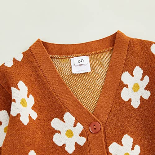 Toddler Baby Girl Cardigan Long Sleeve Floral Button Knit Sweater Coats Top Cute Fall Winter Knitwear Jacket Warm Clothes (Brown,5-6T) #TOP1