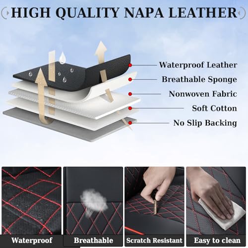 Image of Coverado Tacoma Front Seat Covers, Leather Seat Covers for Cars Custom Fit for 2016-2023 Toyota Tacoma Double & Crew Cab, Waterproof Covers Seat Protector (Front, Red)