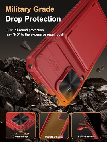 Image of Vihibii for iPhone 16 Plus Wallet Case with Card Holder (4 Cards) [RFID Blocking] & Slide Camera Cover & Raised Edges Protect Screen, Shockproof Rugged Phone Case for iPhone 16 Plus 6.7 inch, Red