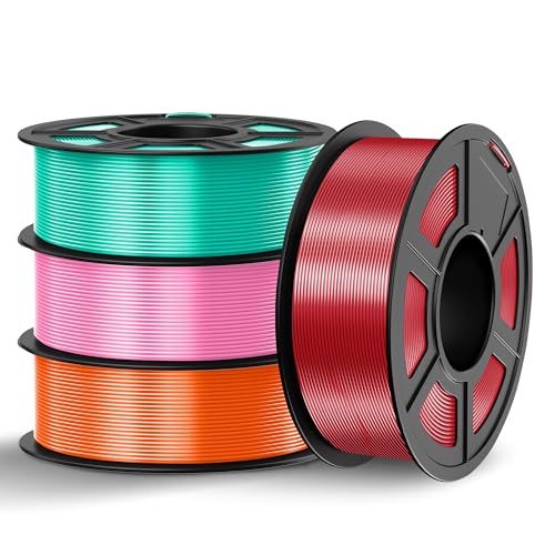 Image of TECBEARS Silk Filament 1.75, Shiny Silk PLA Filament, 3D Printer Filament with Smooth Silky Surface, Pack of 4, Red+Orange+Pink+Green