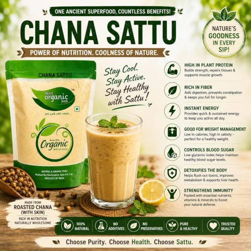 Image of Pearl Organic Fresh Chana Sattu Powder 500g | Roasted Gram Flour | High Protein & Fiber | Traditional Bihar Sattu Drink Mix | Natural Energy Booster | Healthy Summer Drink | No Preservatives | Vegan