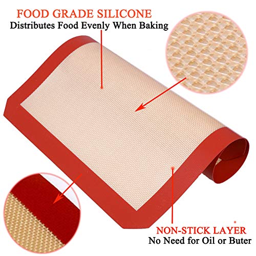 Cookie Sheet Liner Baking Mats Pan Liners Pastry Mat Silicone Reusable Half Sheet Non Stick Bake Mats 16-1/2"x10-5/8" for Macaron/Bake Pans Rolling Pastry/Bread Making(2 Pack)