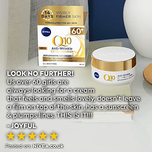 NIVEA Q10 Power 60+ Skin Anti-Wrinkle + Replenishing Day Cream (50 ml), Powerful Anti Ageing Cream, Moisturiser for Women with Coenzyme Q10, Day Face Cream with SPF15 - Image 6