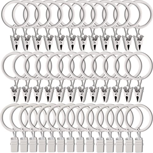 Image of WeeksEight 40 Pack White Curtain Rings with Clips, Curtain Hooks Hangers Clip Rings for Hanging Drapes Bows Hat, Drapery Rings 1.26 in I D, Fits up to 1 in Diameter Curtain Rod.