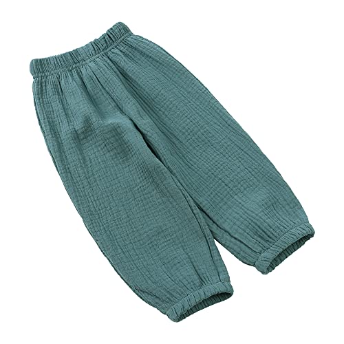 Image of Kids Tales 3 Pack Boys Girls Cotton Linen Pants Child Basic Plain Solid Trousers Big Kids Elastic Waist Long Pants Bloomers