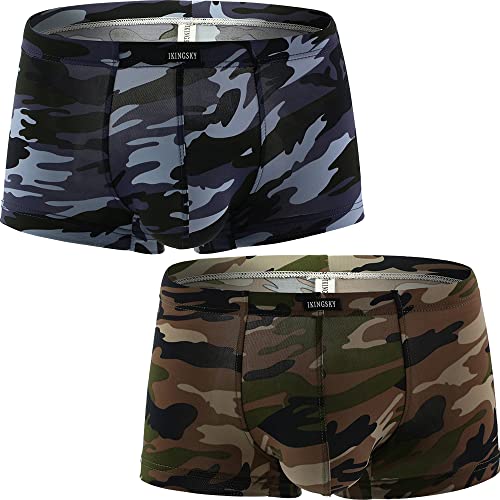 Retroshorts para hombres calzoncillos bóxer elásticos de camuflaje con bolsa de bulto de tiro bajo
