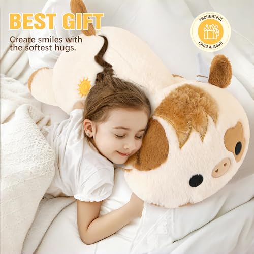 shownicer Gewichtstiere Hochlandkuh 1,8 KG Gewichtetes Kuscheltier Kuh Stofftier Großes Plüschtier Kawaii Hochlandrind Plüsch Kissen Spielzeug Wurfkissen Geschenk für Erwachsene Kinder 3+ Jahre
