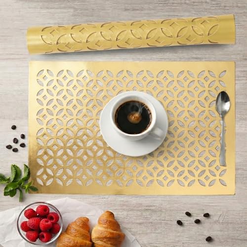 Image of Heart Home Leather Rectangular Table Mats Set of 6 | Washable Placemat /Dining Table Mat for Party, Wedding and Family Functions | Golden