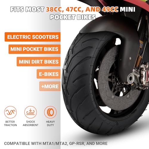 Image of (1 Set) Universal Replacement Rear 110 /50-6.5 Tire and Tube Set - Fits Most 38cc, 47cc, and 49cc Mini Pocket Bikes - Compatible with MTA1 /MTA2, GP-RSR, and More - Angled Valve Stem for Easy Inflation