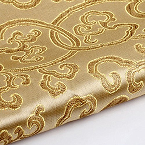 Tela China de Satén Brocade Bordado de Flor DIY, Vendido por Metro (Oro Ligero)