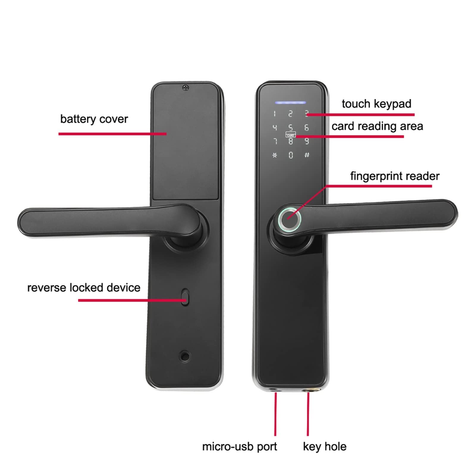 VChics Serratura intelligente per porte, WI-FI Blocco elettronico interno di impronta intelligente carta password digitale serratura dell'ufficio for inquilini casa dell'hotel(Gold)