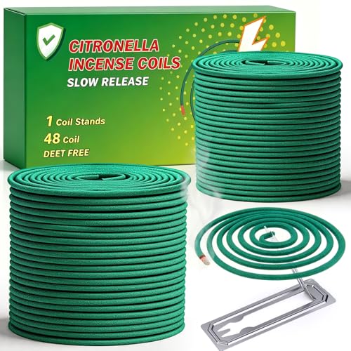 48 Stück Mückenspirale - Mückenschutz Mückenabwehr Räucherspirale Anti Mücken Citronella Mückenspiralen Draußen für Outdoor Camping Zubehör Summer Must Haves (24x2) Räucherspirale mit 1 Halter