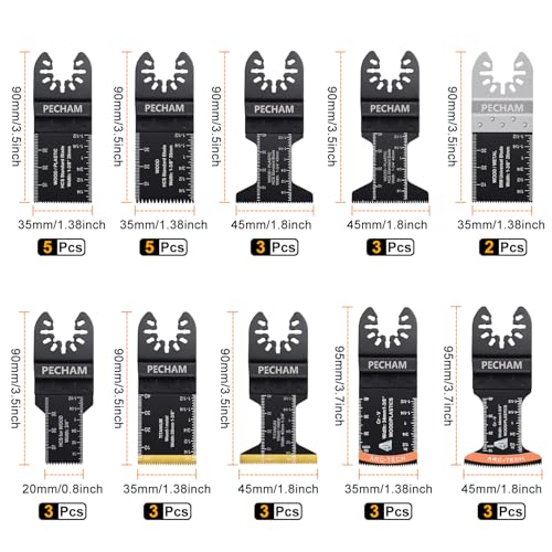 Image of PECHAM Oscillating Tool Blade, 37PCS Universal Wood Metal Oscillating Multitool Quick Release Saw Blades Fit Porter Cable Black & Decker Rockwell Ridgid Ryobi Milwaukee DeWalt Chicago Craftsman