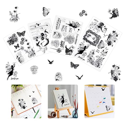 YUENWUZINIC 4 Pcs Sellos de Silicona Scrapbooking Sellos de Silicona Transparentes Sellos de Silicona Scrap para Manualidades para Crear Scrapbooking Tarjetas de Felicitación Álbumes de Recortes