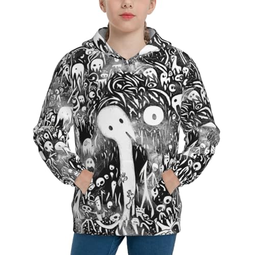 Horror White Cartoon Youth Long Sleeve Pocket Hoodie Sweatshirt Kids Pullover Hooded Tops3
