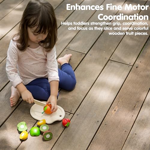 Image of PlanToys 7 Piece Assorted Fruit Kitchen Food Playset (3600) | Sustainably Made from Rubberwood and Non-Toxic Paints and Dyes