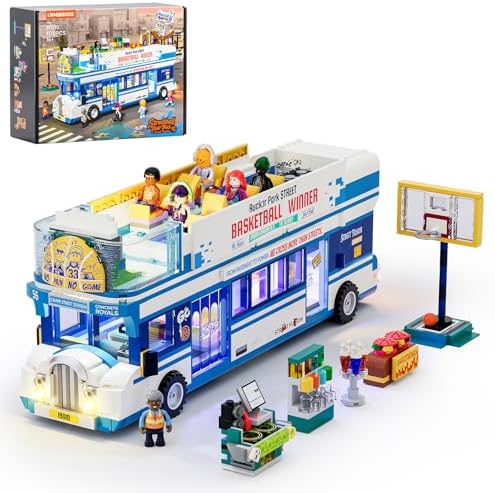 LUMIBRICKS Street Fusion Streetball Tour Bus Lighting Building Bricks Set - City Town Modular Playset Collection Display kit with Minifigures 1170 Pcs for Adults & Teens & Life Enthusiasts