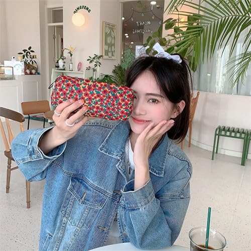 Image of Pencil Case Pen Case Office College School Storage Bag Pouch Holder Box Organizer Makeup Pouch Cosmetic Bag Aesthetic floral flower Cute Pencil Case for Girls Boys Kids (Red yellow flower)