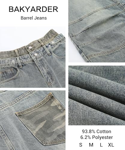 Unisex Vintage Wide Leg Jeans, Distressed Double Waist Baggy Barrel Pants, Casual Streetwear Denim3