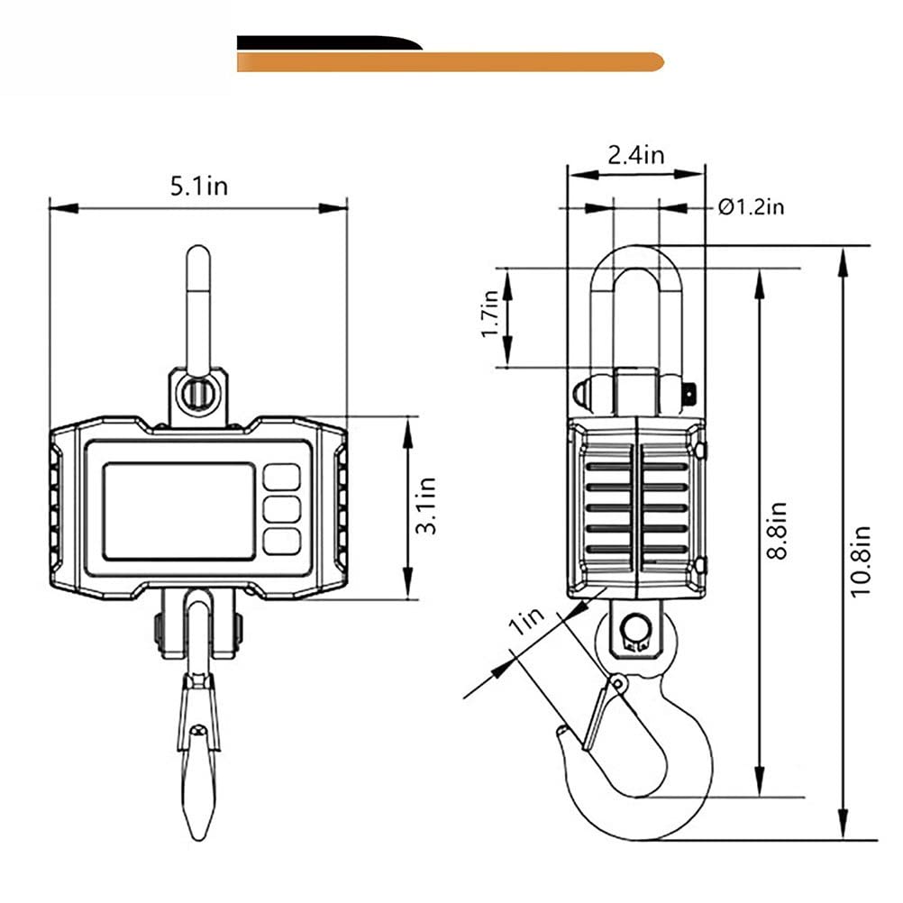 Wagi bagażowe do walizek Heavy Duty 1000kg 2200lbs Cyfrowa waga dźwigowa Heavy Duty Waga dźwigowa Aluminiowa cyfrowa waga wisząca Wyświetlacz LED,Wagi dźwigowe(Orange,500KG/200G)
