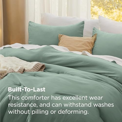 Image of Bedsure Super King Plus Comforter Set, Sage Green Soft Prewashed Bedding for All Seasons, 3 Pieces GentleSoft Bed Set, 1 Lightweight Comforter (128 inchx120 inch) and 2 Pillowcases (20 inchx36 inch)