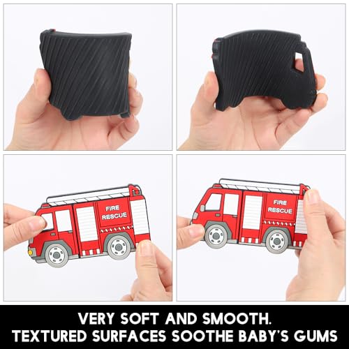 Image of Baby Silicone Teether,Sensory Chew Toys,BPA Free Soft and Effective Infant Teething Pain Relief Toys,Freezer Safe,Food Grade Silicone,Best Shower Gift for Boys and Girls (Fire Truck).