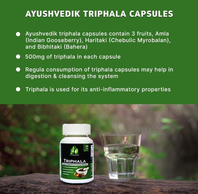 Miniatura 5 de Triphala Cápsulas - Suplemento orgánico Triphala con amla, haritaki y bibhitaki - para desintoxicación, limpieza y rejuvenecimiento diario - 60
