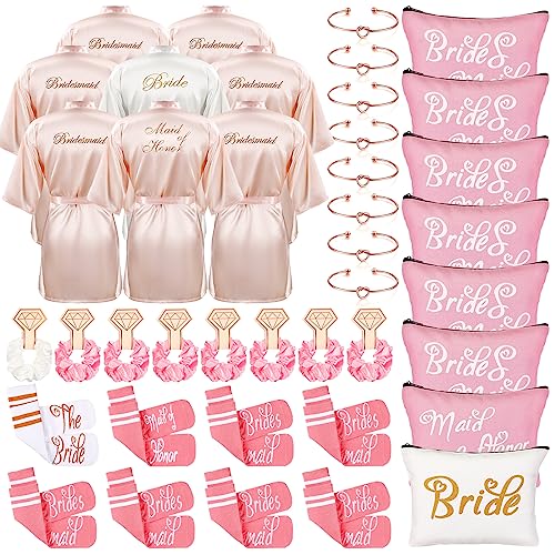Ramede 40 Pcs Bride Bridesmaid Robes Set Bridal Party Silk Satin Robes for Wedding Bridal Shower Bachelorette Party