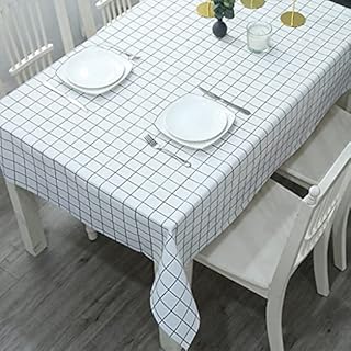 YAAVAAW 137*90cm Checkered PVC Tablecloth Plaid TableCovers,White Rectangular Plaid Style Table Cover,Stain Resistant,Waterproof,Oil-proof Gingham,Plastic TableCloths for Kitchen Dinner Picnic Party