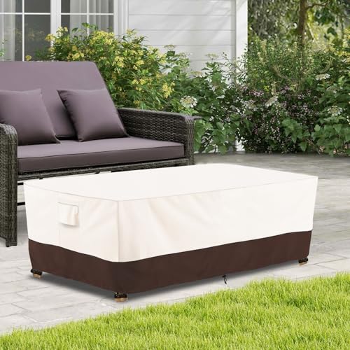 Image of Bitubi Waterproof Patio Coffee Table Cover, Rectangular Outdoor Small Side Table Cover - Fits up to 48L x 28W x 16H inches, Brown