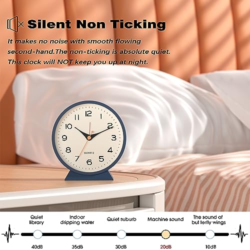 AYRELY® 4.5" Analog Alarm Clock,Small Retro Desk Clock Battery Operated,Slient Metal Table Clock with Light for Living Room Decor,Bedroom,Bedside,Shelf (Blue) - Image 6