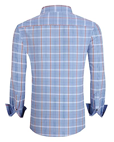 Alex Vando Mens Button Down Shirts Wrinkle Free 4-Way Stretch Print Business Casual Shirt