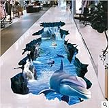 Neue 3D-Wandaufkleber Delphin gebrochene Wand visuellen Umweltschutz wasserdichten rutschfesten Wohnzimmer-Fußbodenaufkleber