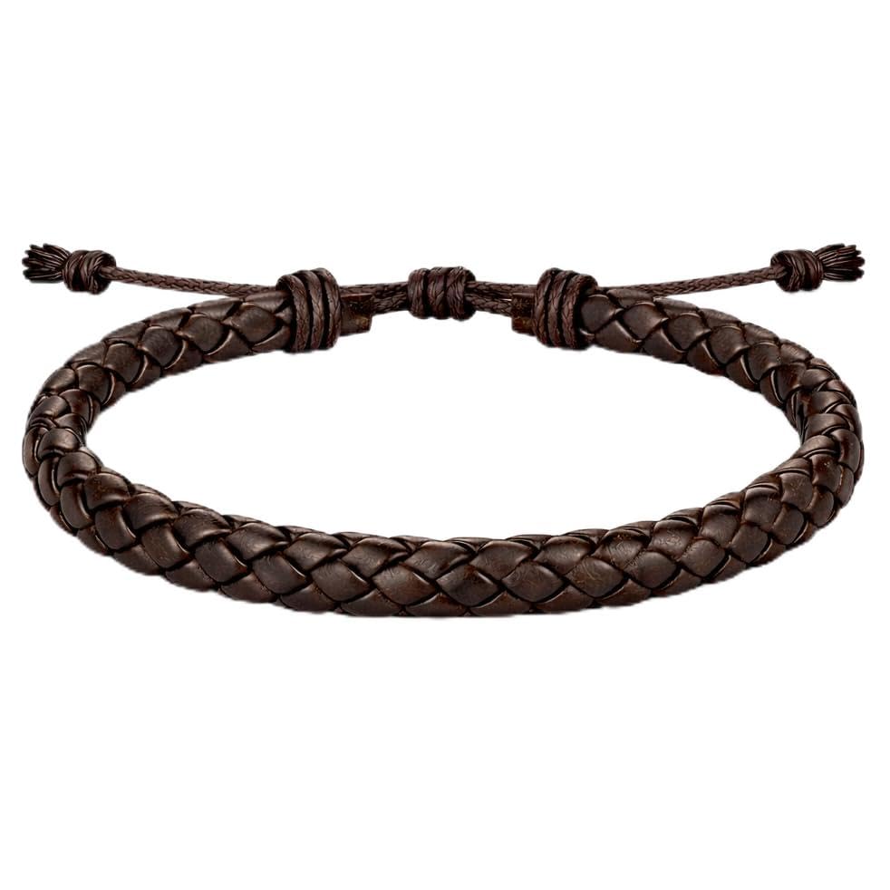 Bracelet Homme Cuir Tressé Marron Réglable