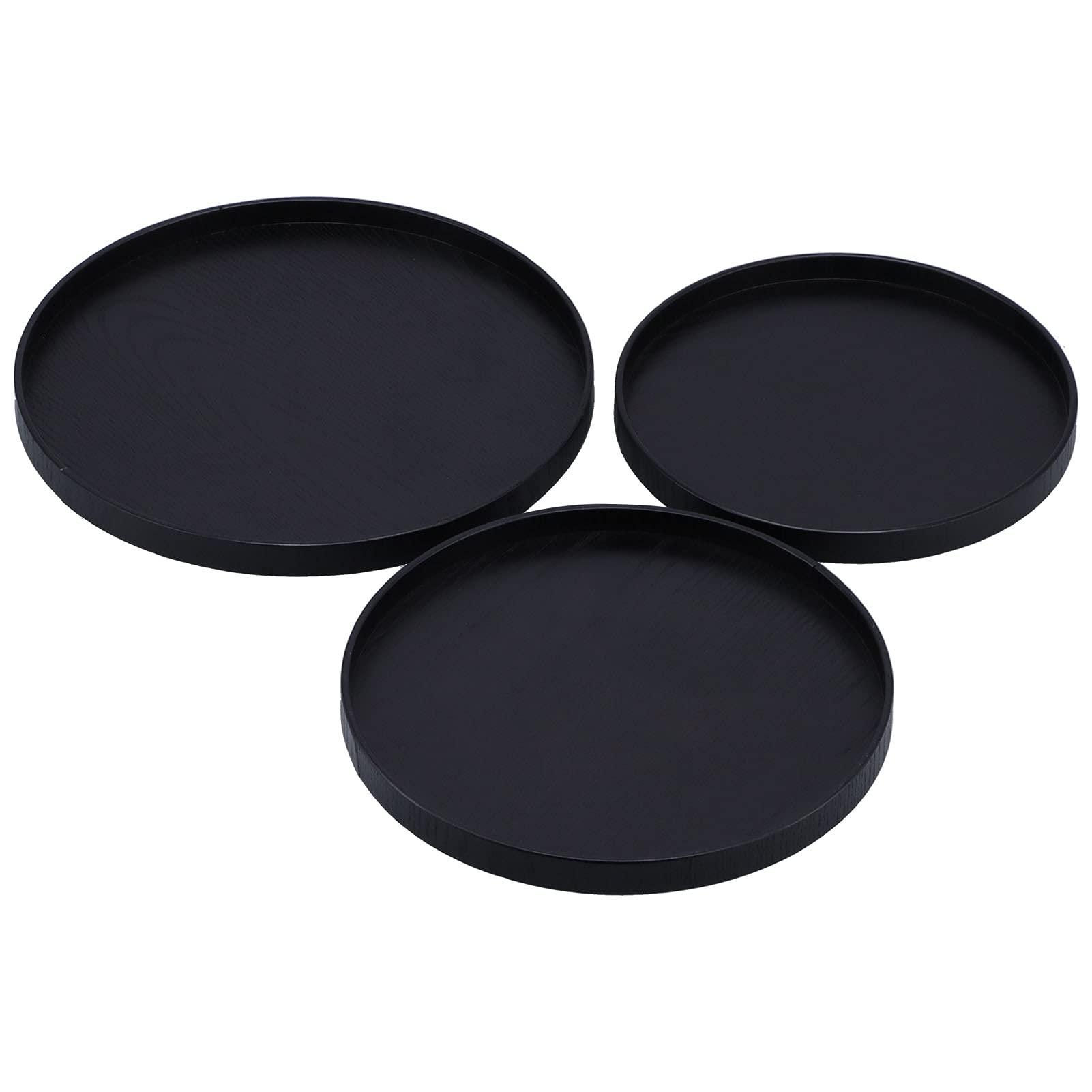 Vassoio da Portata da 3 Pezzi/Set, Vassoio Rotondo in Legno Nero da 30 Cm 27 Cm 24 Cm di Diametro, Piatto da Pranzo Antiscivolo per Feste, Stoviglie da Dessert Vassoio di Frutta per la Cucina