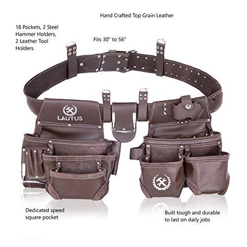 Image of LAUTUS Top Grain Leather Heavy Duty Tool Belt /Pouch /Bag, Framer, Carpenter, Construction, Framers, Handyman, Electrician