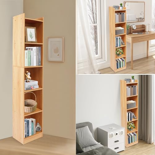 YNAADYH Estantería de madera de 152 cm, estante estrecho alto, estante de almacenamiento de color roble de 5 niveles, estantería de cubo de roble, estantería de esquina estrecha para café, estudio 30