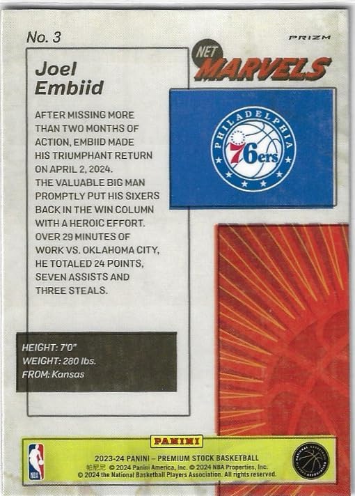 Joel Embid Retro Net Marvels Premium Collectible Basketball Card - 2024 Panini Hoops Premium Stock Basketball Card #3 (Sixers)