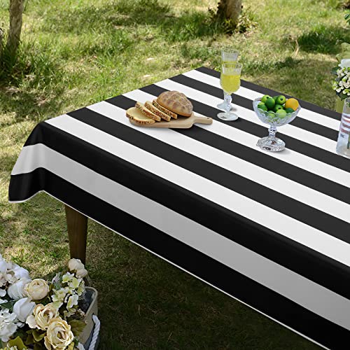 Aspmiz Black And White Striped Tablecloth For Rectangle Tables, Geometric Stripe Waterproof Polyester Table Cloth For Kitchen Dining Room, Tablecloth Square 55” X 55” #TOP3