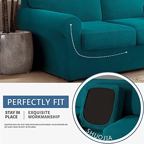 Housse de canapé extensible bleu 2 places avec coussins séparés