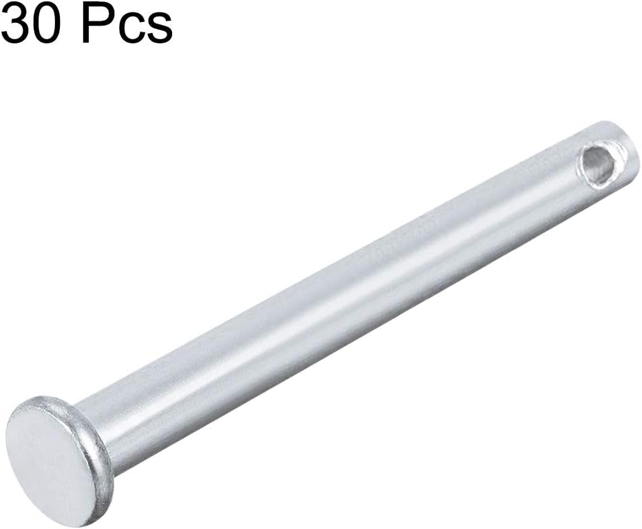uxcell Single Hole Clevis Pins - 6mm X 60mm Flat Head Zinc-Plating Solid Steel Link Hinge Pin 30Pcs