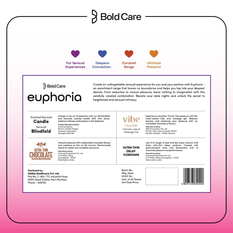 Image of Bold Care Euphoria Couples Kit for Date Nights | Condoms, Lube & Accessories for Memorable Moments | Fun Indoor Dates | Deeper Connections & Bonding | Gifting Set for him & her