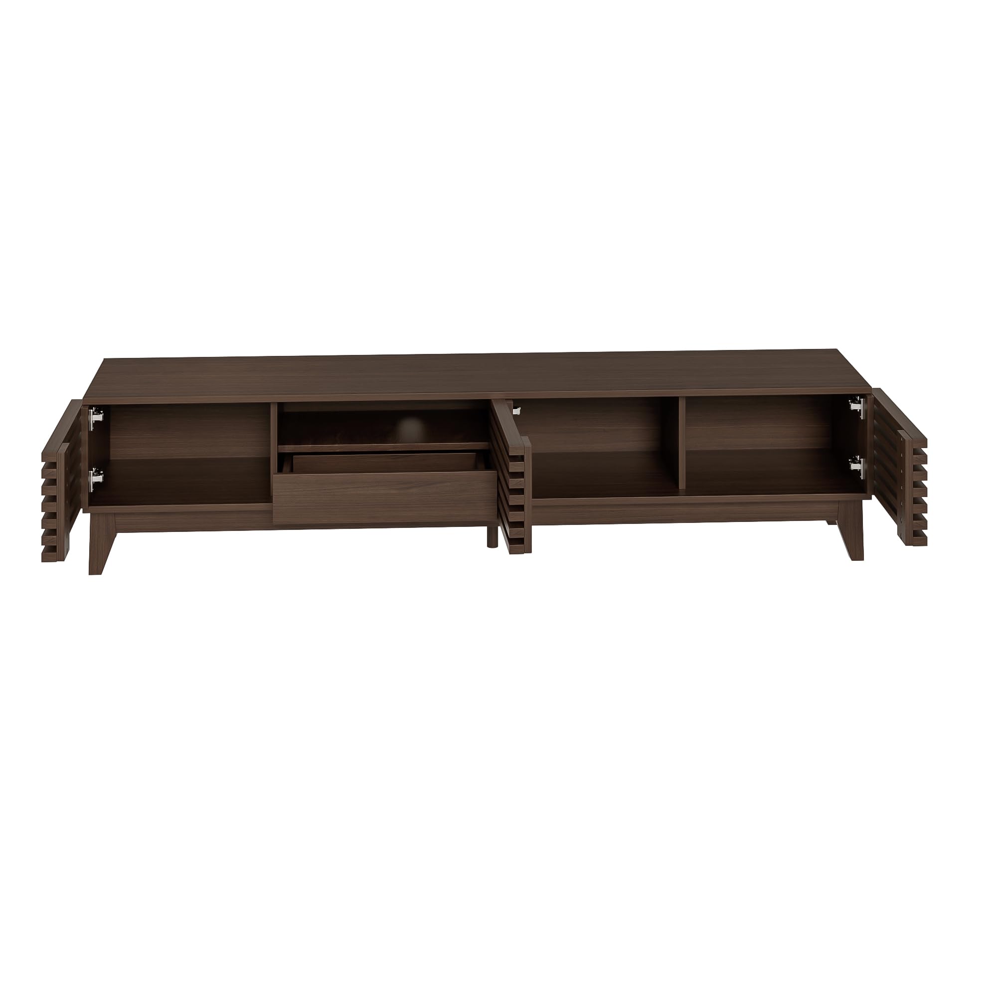 Merax TV-Schrank 170x35x40 cm, TV-Lowboard mit 3 Türen, 1 Schublade, offenen Fächern und Kabeldurchführung, stilvolles TV-Möbel mit großem Stauraum für Wohnzimmer, dunkle Holzfarbe