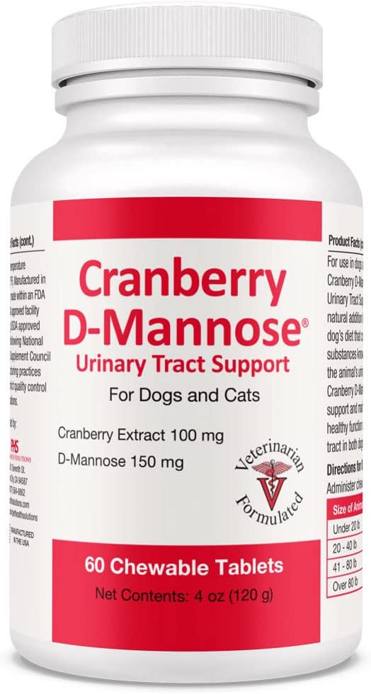Cranberry D-Mannose Urinary Tract Support - Bladder Health Supplement for Dogs and Cats - 60 Tablets