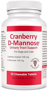 Cranberry D-Mannose Urinary Tract Support - Bladder Health Supplement for Dogs and Cats - 60 Tablets