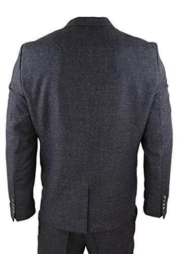 Mens Wool 3 Piece Suit Tweed Charcoal Black Tailored Fit Peaky Blinders Classic - Image 7
