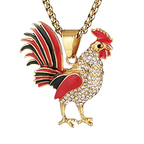 AsAlways 18K Gold Plated Cock Pendant Inlay CZ Vintage Hip Hop Rock Punk Totem Amulet Charm Rooster Necklace Gift Jewelry