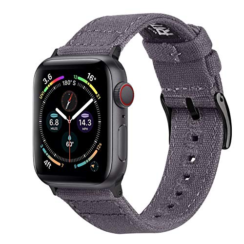 Ritche Canvas Watch Band for Apple Watch Bands 44mm 42mm, Quick Release Canvas Watch Strap Compatible with Apple Watch Series 6 5 4 3 2 1 SE Bands for Men Women, Smoke Grey / Black