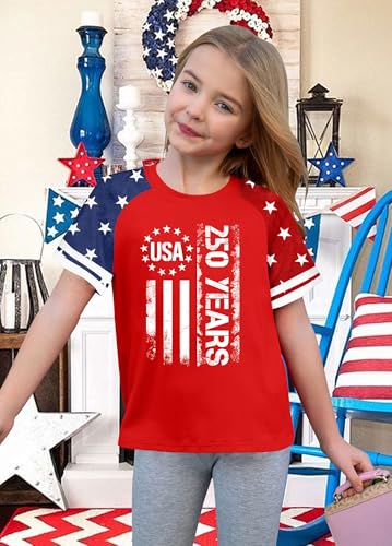 Image of CAZYCHILD Girls 4th of July USA Shirt American Flag Patriotic T-Shirt Independence Day Outfit for Kids 5-14Years